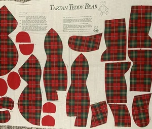 Tartan Teddy Bear by Wamsutta, Cut and Sew Cotton Vintage Fabric Panel - Picture 1 of 3