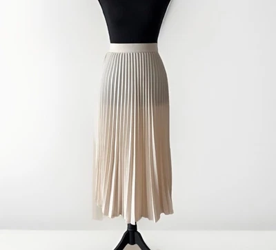 H&M Women’s Pleated Midi Skirt Beige Semi Sheer Size XS Preppy Capsule Neutrals - Image 1 of 4