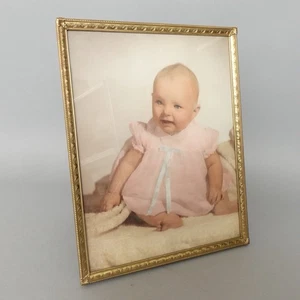 Vintage 50s 11x14 Free Standing Picture Frame Metal Gold-Tone Etched Design Mcm - Picture 1 of 10
