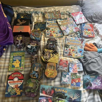 XY-SUN & MOON ERA Pokémon BULK Tin Lot- 9 books, 4 mini binder, 8 tins, bulk  - Image 1 of 4