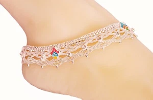 Bollywood Designer CZ Silver Plated Chain Anklets Payal -1 Pair ( 2 Pcs ) - ABE1 - Picture 1 of 5