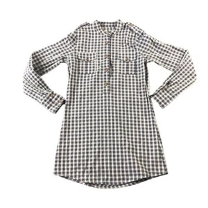 Sessun Womens Small Gray White Plaid Long Sleeve Tunic Dress w/ Buttons, Bohem - Picture 1 of 11