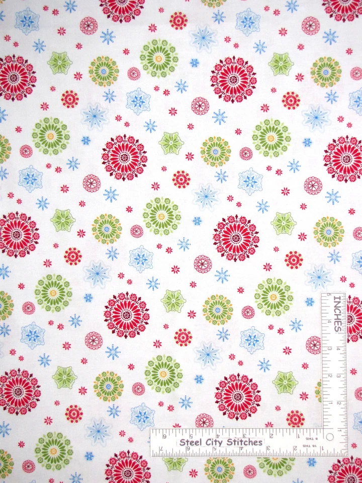 Lanzamiento de copo de nieve de Navidad tela de algodón blanco gallo rojo temporada Tis por yarda Foto 1 de 1