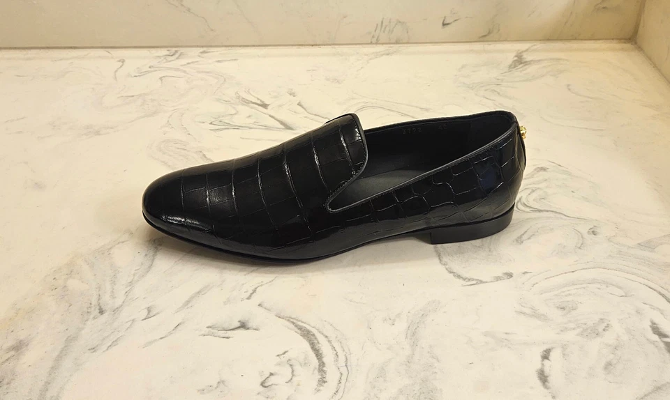 Novo! Chinelos masculinos Versace couro de bezerro em relevo de crocodilo 7 EUA 40 euros MSRP $775 - Imagem 1 de 4