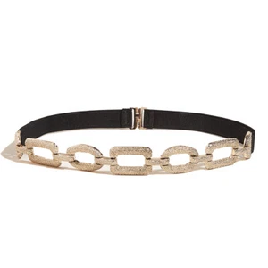 Black Bid Womens Geometric Metal Elastic Waist Stretch Dress Skinny Decor Belt - Picture 1 of 8