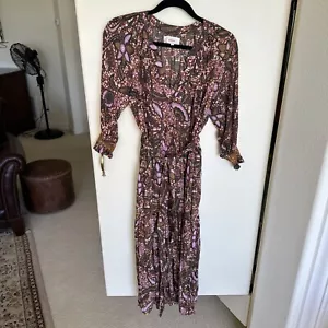 XiRena Pink & White Midi Ruffled Cotton & Silk Dress Size XS X-Small - Picture 1 of 8