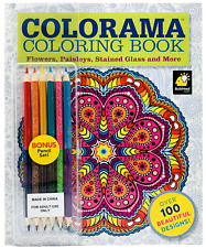 Colorama Coloring Book Flowers Paisleys Stained Glass Adults 12 Colored Pencils