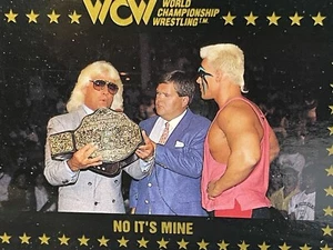 1991 Ric Flair & Sting WCW Marketing Wrestling Card WWE NWA Big Gold Belt Wooo! - Picture 1 of 6