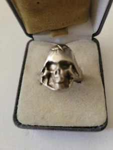 Vintage Biker Silvertone Skull Ring Size 8.5 Adj. Gothic - Picture 1 of 5