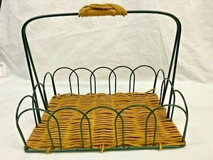 Basket Green Wire and Rattan Rectangle 10 1/2" X 7" x 9"  (J21) - Picture 1 of 8