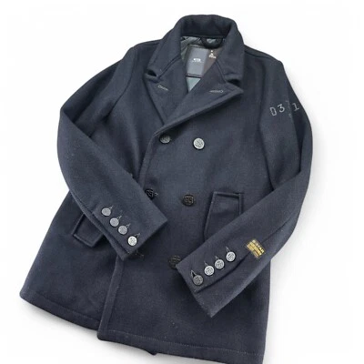 G-STAR RAW Mens Small "Morter P Coat" Navy Heavy Wool Blend Designer - Image 1 of 4