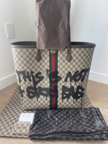 Balenciaga x Gucci The Hacker Project Tote Graffiti BB Tela Rivestita Grande