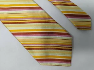 TED BAKER LONDON SILK TIE BRIGHT COLORFUL ORANGE RED YELLOW STRIPE 3.75" - Picture 1 of 2