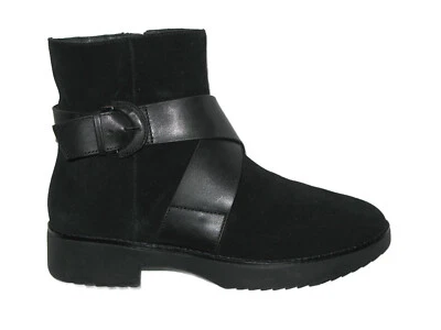 FitFlop Mona Buckle Ankle Boots Wm USA Sz 5 EU 36 Black Suede Leather w Side-Zip - Image 1 of 4