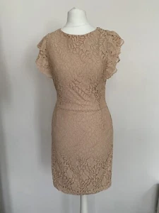 Zara Lace Dress Size XS Nude Layered Knee Length Ruffle Sleeves - Picture 1 of 4