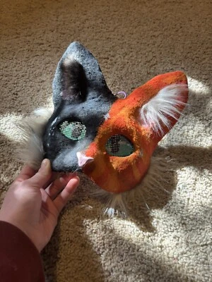 Split Face Black And Orange Tabby Cat Mask (Warriors Inspired) High Quality!! - Image 1 of 4