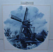 JC Van Hunnik Holland Windmill with 2 Swans 6" x 6" Ceramic Tile by MOSA