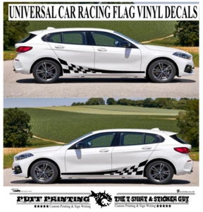 2 pegatinas de vinilo bandera a cuadros gráficos coche calcomanías laterales diversión carreras GRANDES - Imagen 1 de 10