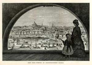 Boston, Arlington Street Church view, Historic America, 1874 Antique Engraving - Picture 1 of 4