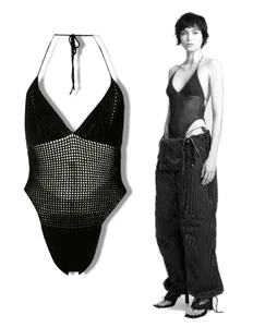 Dion Lee schwarz hinten offen Häkel Strick Neckholder Body 14 US 10 - Bild 1 von 8