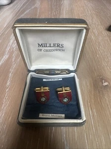 Vintage Millers Of Greenw Gold Tone Coat Of Arms Heraldry Cufflinks Original box - Picture 1 of 5