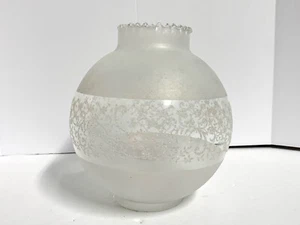 Vintage Frosted Etched Satin Glass Kerosene Oil Lamp Shade Chimney Globe -2-3/8” - Picture 1 of 6