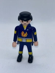 Playmobil Geobra Firefighter Action Figure Dk Blue Suit Black Hair Vintage 1997 - Picture 1 of 10