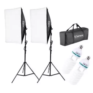 2x 135W Softbox Photography Studio Continuous Lighting Kit w/ Light Stand Black - Picture 1 of 11
