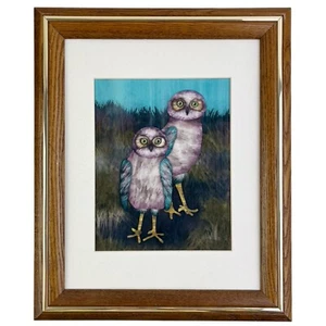 Original Framed Digital Art Print Groovy Owl Owls MCM Frame Rosalie Roberts 17" - Picture 1 of 18
