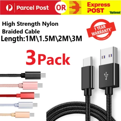 3x USB C Type C Data Cable Fast Charge For Samsung S8 S9 S10 S20 S21 S22 5G Note - image 1 of 4