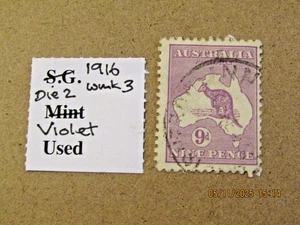 AUSTRALIA SG 27 KANGAROO 9d VIOLET DIE 2 WMK 3/SG No5 WMK - Picture 1 of 1