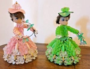 Puppen Sicherheitsnadel Kunst 4,5" groß rosa & grün Perlen Vintage brünett viktorianisch - Bild 1 von 9
