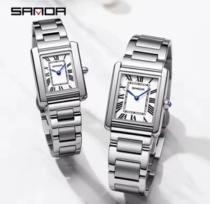 SANDA Herrenuhr klassische römische Ziffern silbernes Zifferblatt Edelstahlarmband - Bild 1 von 12