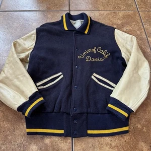 VTG University California Varsity Jacket Leather UC Davis Dehen Knitting 1960 - Picture 1 of 8