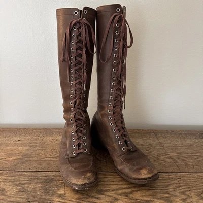 Vintage 1910s-1920s Tall Leather Lace-up Boots Women’s 6.5 - 7 Safari Victorian - Image 1 of 4