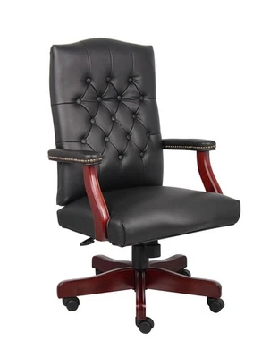 Boss Classic Black Caressoft Chair With Mahogany Finish Frame - Image 1 of 3