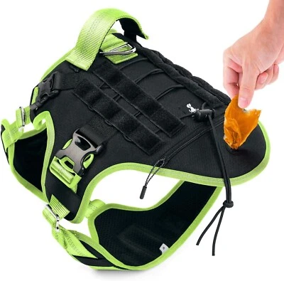 VERDE-Medio Sin Tirar Acolchado Arnés Táctico para Perros con Asa Dispensador de Bolsa para Caca Foto 1 de 4
