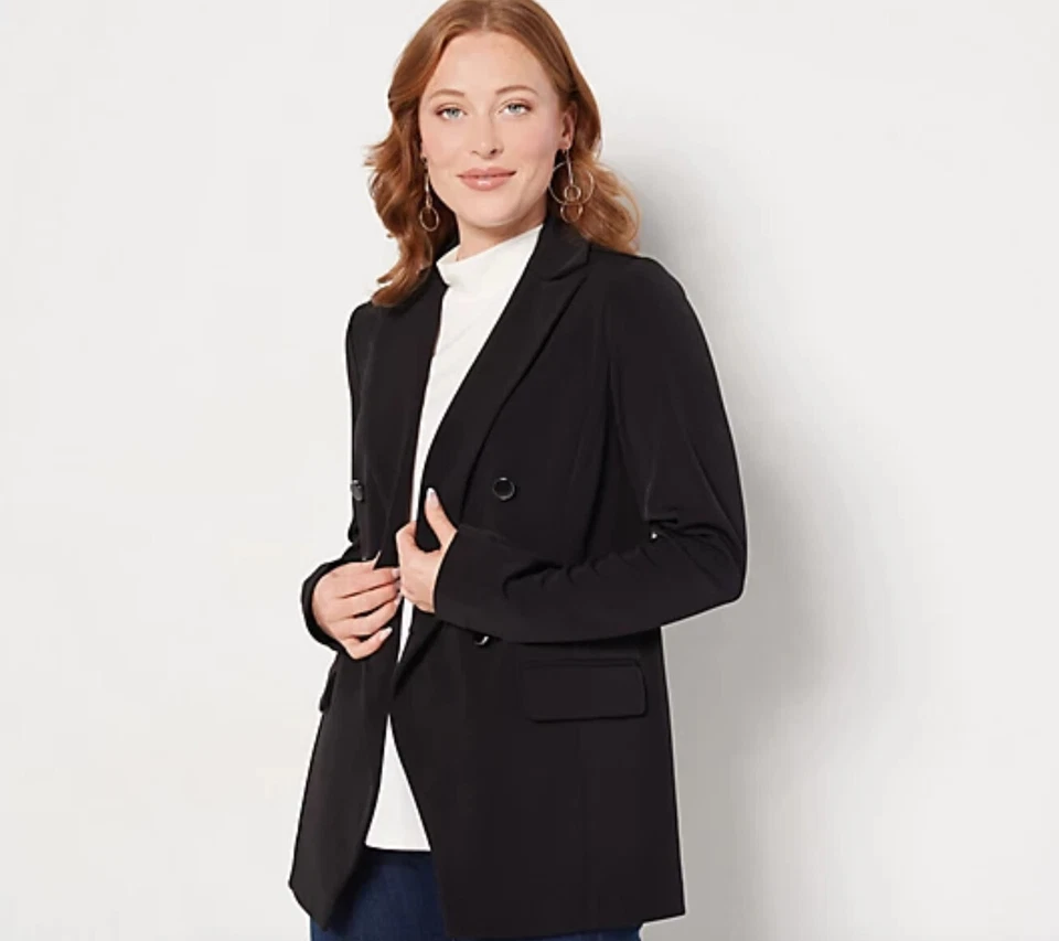 Blazer GRAVER Susan Graver NUEVO Petite 2X Cojín Doble Pecho Negro Precio de venta sugerido por el fabricante 102 USD Foto 1 de 1