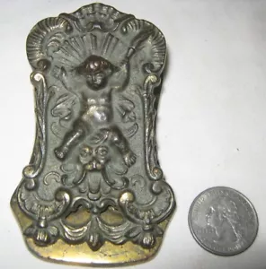 ANTIQUE CHERUB GOTHIC DEVIL CAST IRON MEDIEVAL PAPER DESK WALL ART CLIP HOLDER - Picture 1 of 7