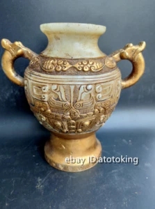 Antigüedades chinas de 7" antiguo contorno de jade en oro estatua de bestia botella de oreja doble - Imagen 1 de 6