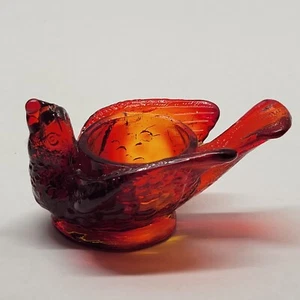 VTG Boyd Red Amberina Glass Bird & Berry Open Salt Cellur Dish UV! Miniature - Picture 1 of 10