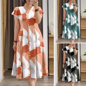 ZANZEA Womens V-Neck Short Sleeve Printed Party Holiday Casual Loose Midi Dress - Picture 1 of 13