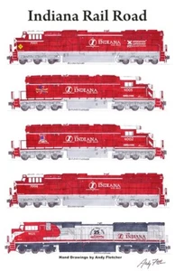 Póster de locomotoras de ferrocarril de Indiana 11""x17"" firmado por Andy Fletcher - Imagen 1 de 1