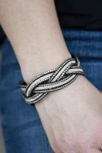 Paparazzi Bracelet- Girls Do it Better- Black Snap Wrap Glitter Rhinestones - Picture 1 of 2