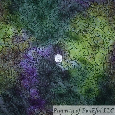 BonEFul Tela FQ Algodón Edredón Verde Púrpura Batik Remolino Pergamino Mago OFERTA Foto 1 de 4