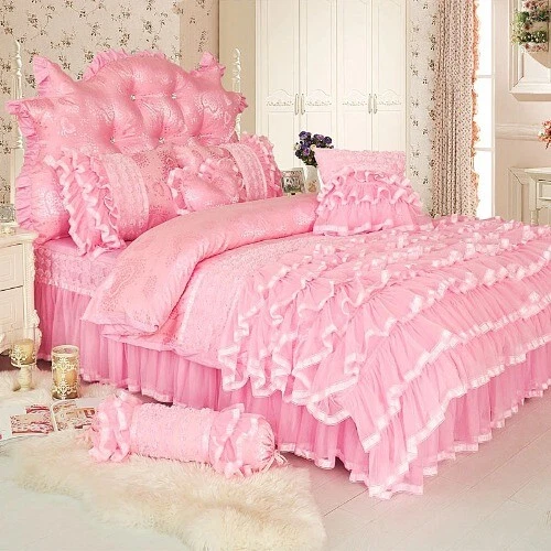 Lace Silk Cotton Jacquard  Bedding Set Gauze skirt Duvet Cover Set Bed skirt - Image 1 of 4