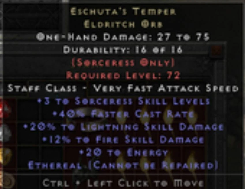 *ETH* Eschuta's Temper +3 Skill +20% Lightning | Diablo 2 Resurrected D2R   NL - Image 1 of 1