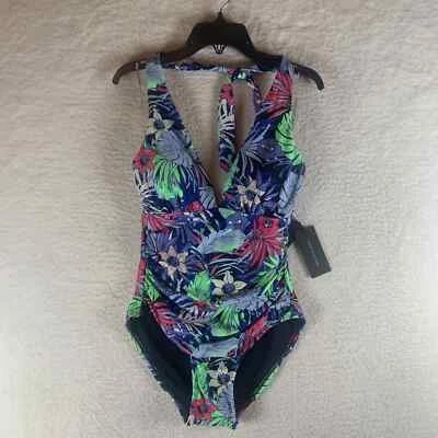 Traje de baño Tommy Hilfiger para mujer con control de barriga halter de una pieza floral talla 6 nuevo con etiquetas Foto 1 de 4