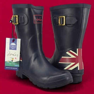 Nuevas Botas de Lluvia Joules Media Pantorrilla Molly Welly Union Jack Bandera Talla EE. UU.: 6 Reino Unido: 4 Foto 1 de 4