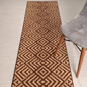 Custom Length Stair Hallway Runner Rug Non Slip Backing, Chevron Brown - Picture 1 of 7